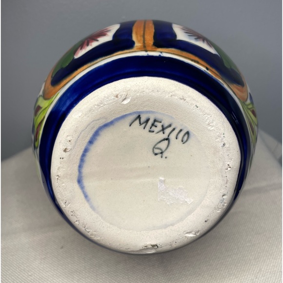 TALAVERA Mexican Pottery Vase Vessel Double Handle Folk Art - Picture 3 of 8